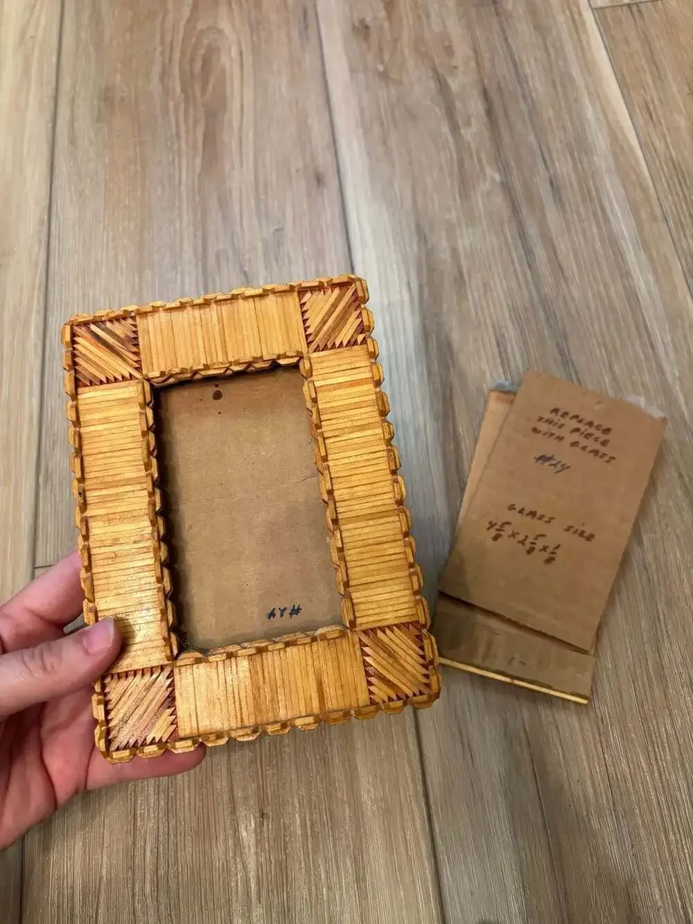 Vintage Matchstick rattan Folk Art Wood Picture Frame